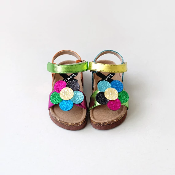 Boxbo Természetes parafa szandál FLOWER– SZIVÁRVÁNY 