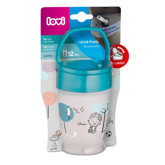 LOVI Szívószálas itatópohár JUNIOR 250 ml 12hó+ Lovely fiú